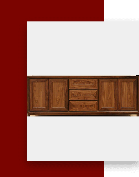 A wooden cabinet with three drawers and two doors.