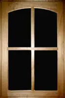 A window with four black windows on the outside.